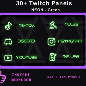 36 Twitch panels NEON GREEN | neon panels for Twitch | Twitch profile panels | Glow | Simplistic | Streaming Panels