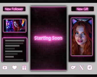 TikTok Overlay Animated Neon Pink Package, Vertical Streaming Overlay Pack, Stream Layout, Neon Pink Live Overlay for TikTok