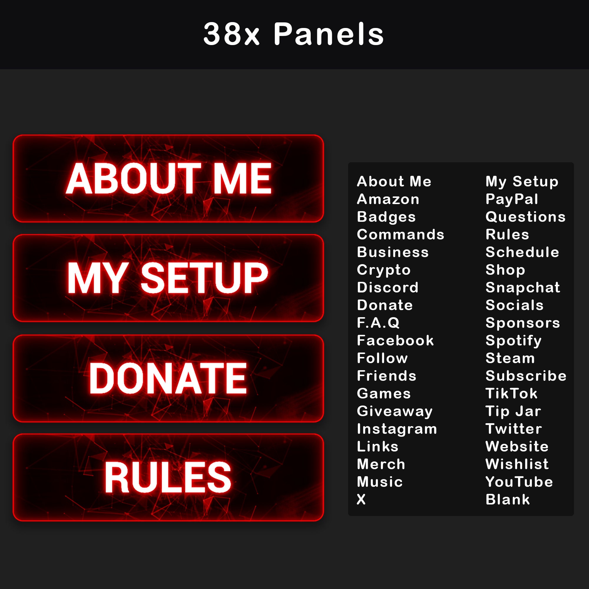 Animated Stream Package Dark | Minimal Twitch OBS Overlay, Black & Red Neon  Pack, Alerts, Screens, 38 Panels, Webcam, Transition, Labels - Etsy Israel