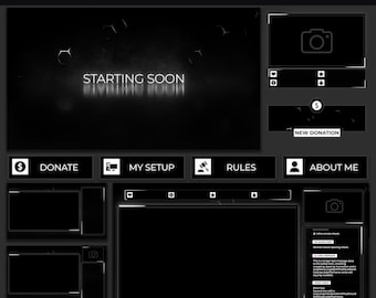 Black & White Twitch Overlay Package | Minimal Animated Stream Package | Alerts, Screens, Panels, Chatbox | Dark Theme Stream Overlays