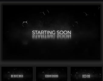 Animated Background Stream Starting Soon, Be Right Back, Dark Minimalist Twitch Overlay Pack | Black & White OBS Overlay, Stream Overlays