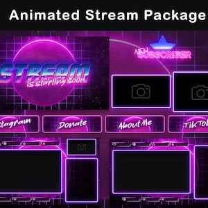 Retro Animated Twitch Overlay Package | Stream Alerts, Webcam Overlay, Stinger Transition, Twitch Panels, Stream Starting Soon