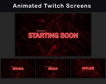 Animated Red Twitch Screens | Live Screens | Starting Soon, BRB, Ending, Offline | Animated Background | Twitch Overlay | Stream Overlay