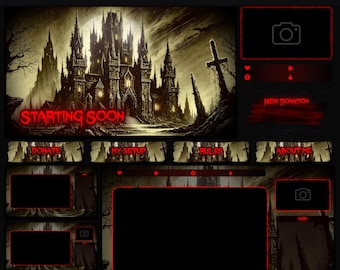 Animated Twitch Overlay Package, Dark & Red Stream OBS Overlay, Black Stream Layout Pack, Vtuber Spooky Overlay, Goth overlays, Halloween