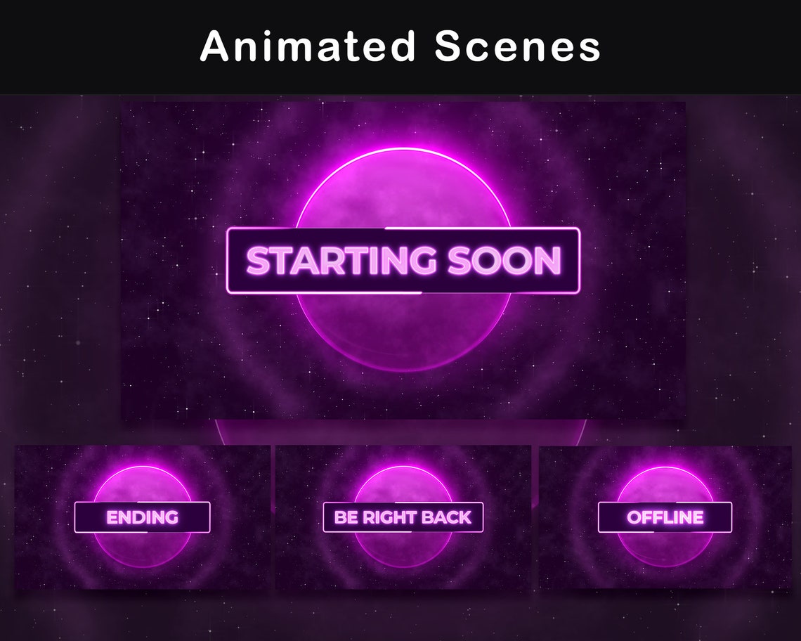 Animated Stream Package Neon Purple Twitch Overlay Stream - Etsy