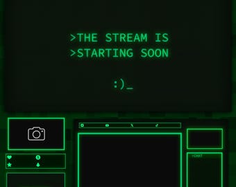 Retro Stream Overlay Package – Animated Green CRT Twitch Overlays for OBS & Streamlabs, Pixel PC Layout Pack