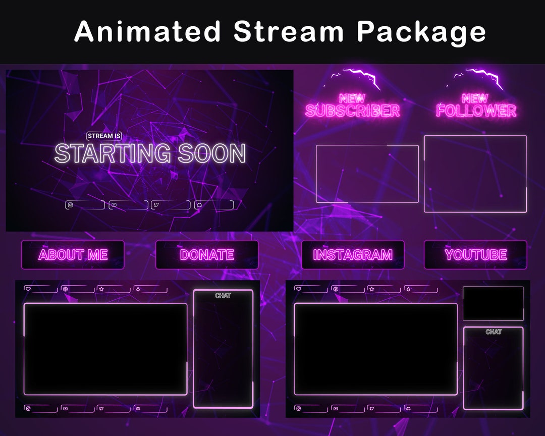 Overlays Stream Pack Animated / Neon Purple Style Compatible 