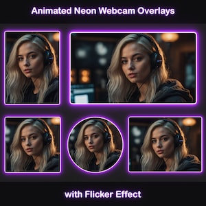 Animerade neonlila webbkameraöverlägg | Twitch-webbkamerakant | Webbkameraram, rundade hörn, YouTube, Kick, Facebook, för OBS och Streamlabs