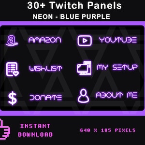 36 Twitch panels NEON BLUE PURPLE | neon panels for Twitch | Twitch profile panels | Glow | Simplistic | Streaming Panels