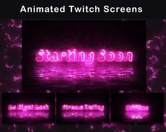 Animated Twitch Screens | Stream Screens | Starting Soon, BRB, Ending, Offline | Twitch Overlay | Stream Overlay | Pink Animated Background