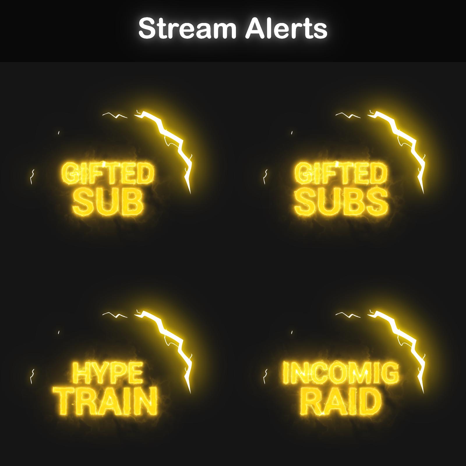Yellow Electric Animated Stream Alerts Pack for Twitch | 13x Lightning ...