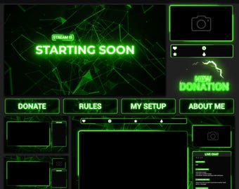 Animate Twitch Overlay Package | Minimal Green Steram OBS Overlay Pack, Twitch Alerts, Webcam Overlay, Twitch Panels, Stream Transition