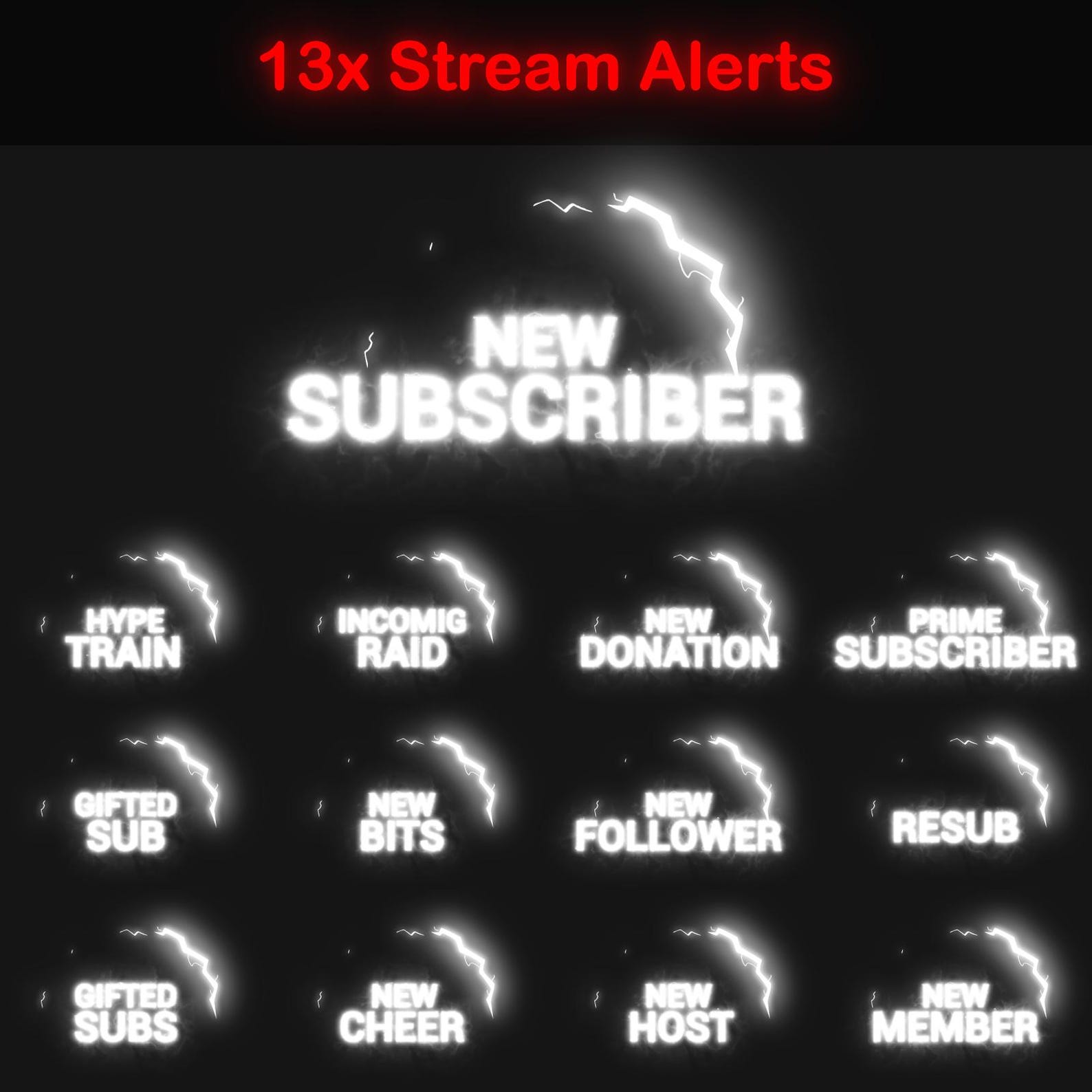 White Electric Animated Stream Alerts Pack for Twitch | 13x Lightning ...
