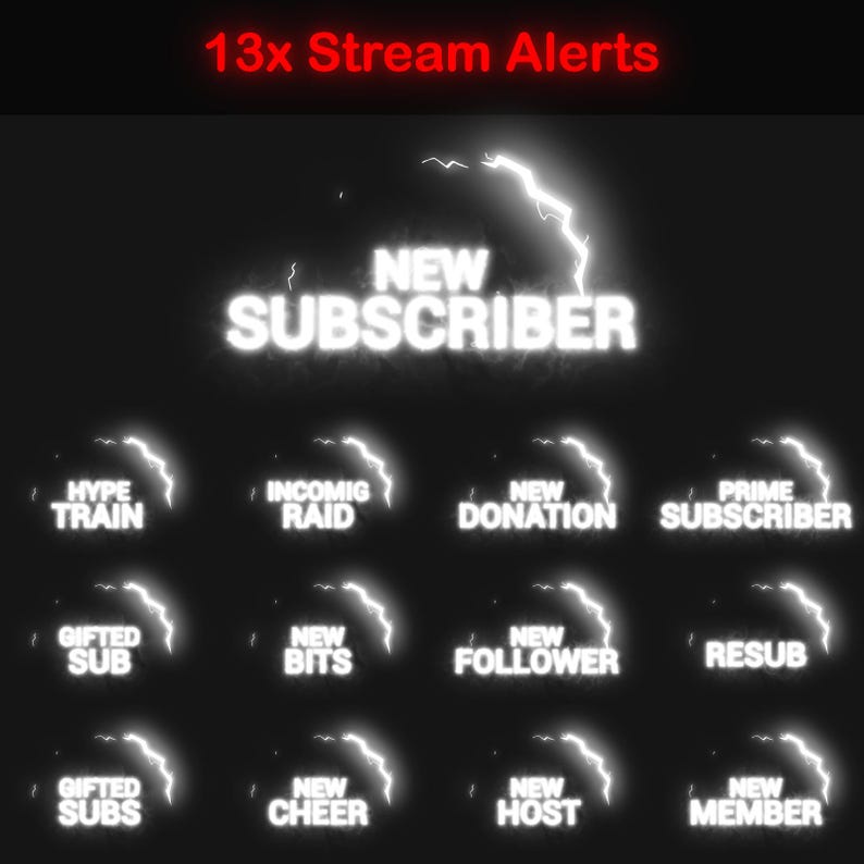 White Electric Animated Stream Alerts Pack for Twitch | 13x Lightning ...