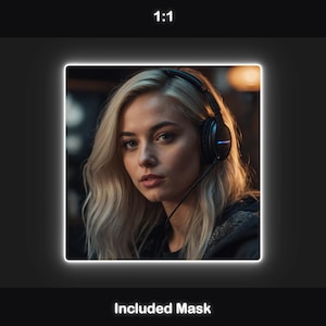 Square webcam frame with a white neon border that flickers, offering a contemporary and lively aesthetic to streaming presentations.