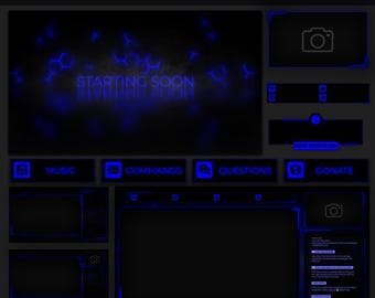 Dark Blue Twitch Overlay Package, Animated Stream Overlay for OBS and Streamlabs, Minimalist Stream Pack, Chat Widget, Alerts, Webcam Frames