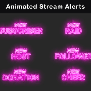 Animierte Neon-Twitch-Stream-Benachrichtigungen | Lila Neon | Neuer Follower, neue Spende, Cheer, Host, Raid, Abonnent