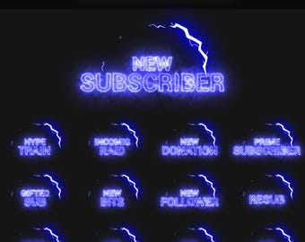 Blue Electric Animated Twitch Alerts Pack for Twitch | 13x Lightning Animated Stream Alert Package | Twitch OBS Overlay | Stream Overlays