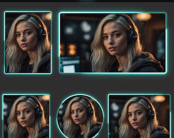 Sovrapposizioni webcam animate color ciano al neon | Bordo webcam Twitch, cornice webcam, angoli arrotondati, YouTube, Kick, Facebook, per OBS, Streamlabs