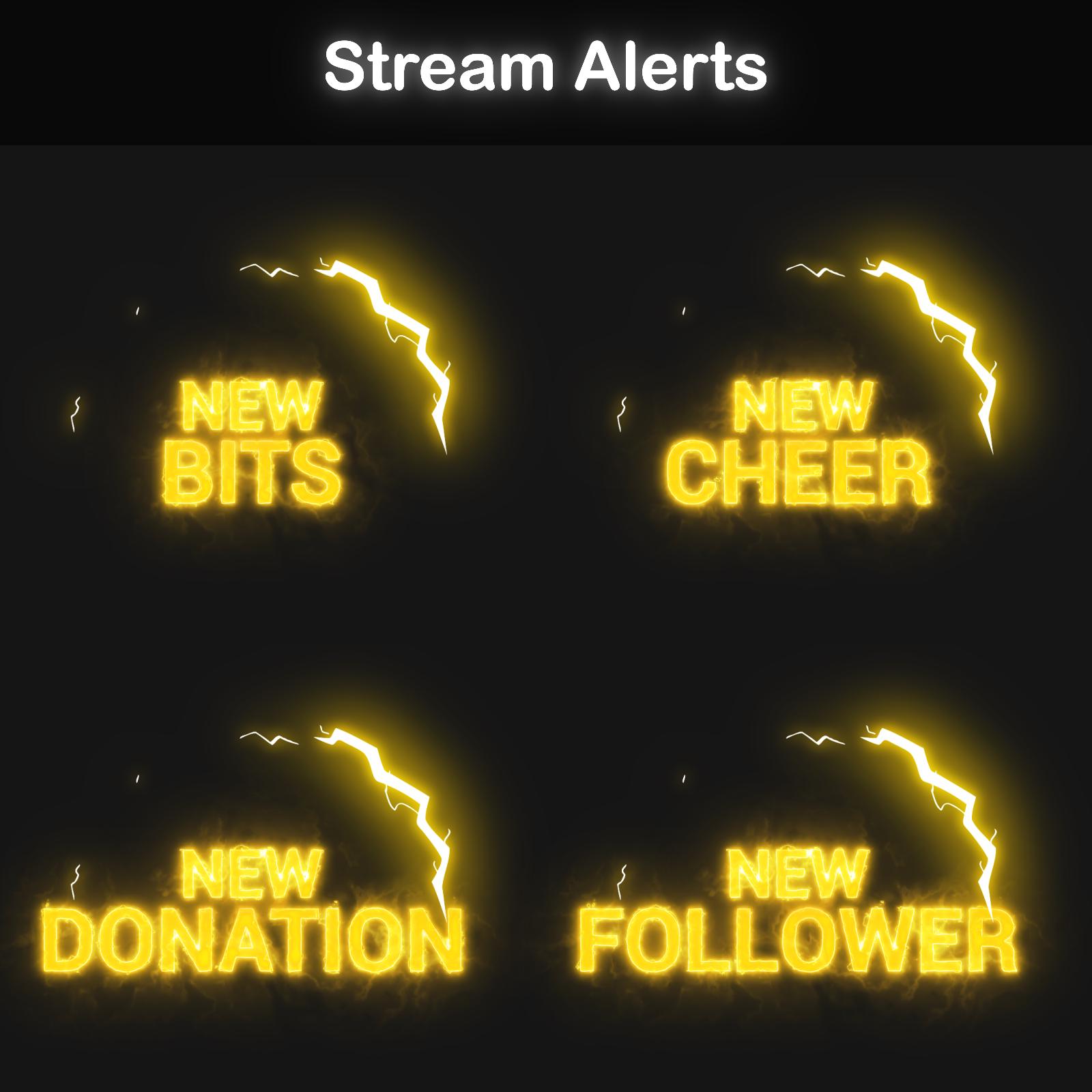 Yellow Electric Animated Stream Alerts Pack for Twitch | 13x Lightning ...