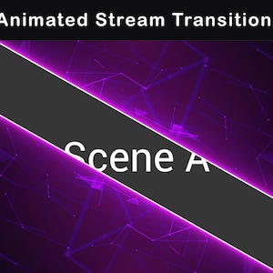 May include: Animated stream transition with a purple and black background. The text "Scene A" is displayed in white on a black diagonal bar.