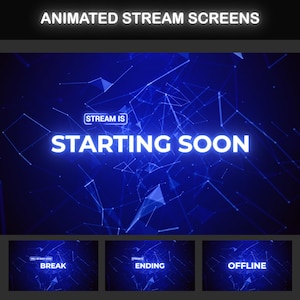 Animated Background Stream Starting Soon, Be Right Back, Blue Minimalist Twitch Overlay Pack | Dark OBS Overlays, Neon Stream Overlays