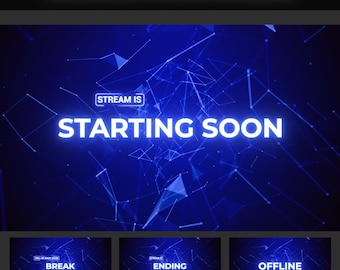 Animated Background Stream Starting Soon, Be Right Back, Blue Minimalist Twitch Overlay Pack | Dark OBS Overlay, Neon Stream Overlays