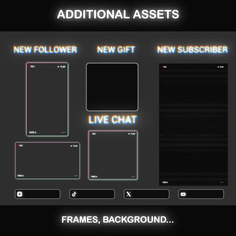 TikTok Live Overlay Pack, Vertical Pixelated Retro TV VHS Style with Glitch Text Screens, Animated Stream Layout for Mobile Streaming
