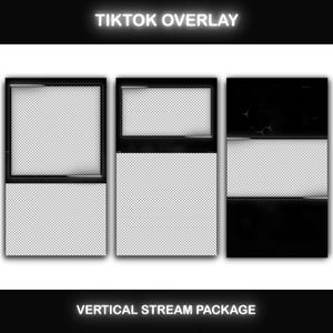 TikTok Overlay Animated Black & White Package, Vertical Streaming Overlay Pack, Stream Layout, Dark Overlay for TikTok Live