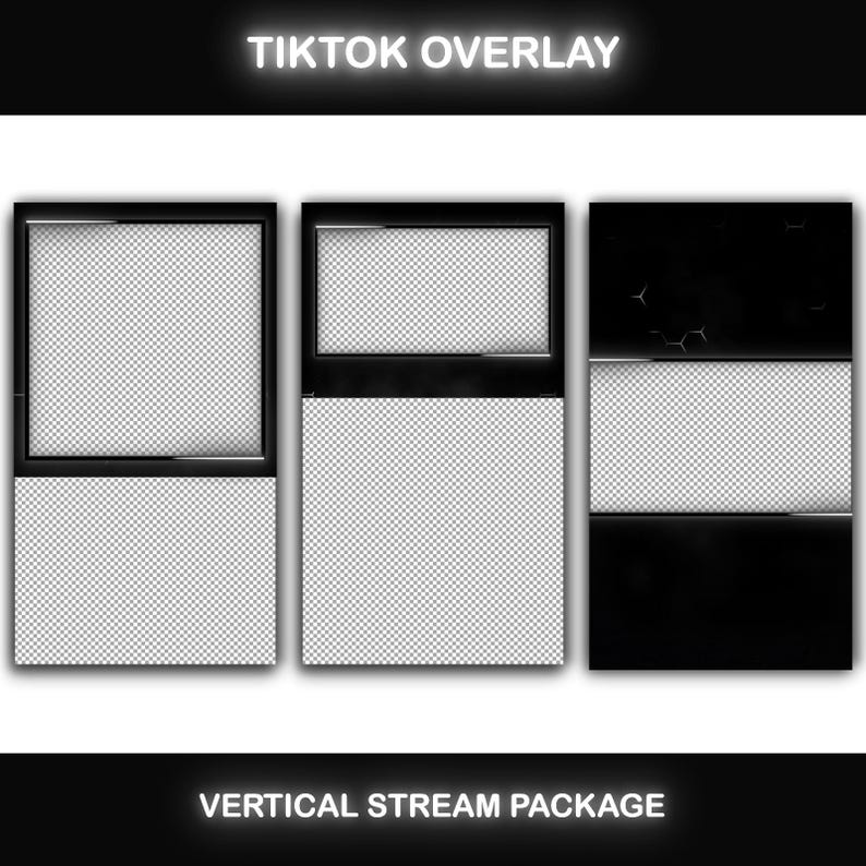 TikTok Overlay Animated Black & White Package, Vertical Streaming Overlay Pack, Stream Layout, Dark Overlay for TikTok Live