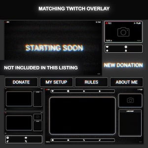 Animated Twitch Overlay Package Retro TV VHS, Dark Stream Glitch OBS Overlay Pack, Screens, Alerts, Webcam, Stinger Transition, Panels, Chat