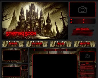 Animated Twitch Overlay Package, Dark & Red Stream OBS Overlay, Black Stream Layout Pack, Vtuber Spooky Overlay, Goth overlays, Halloween