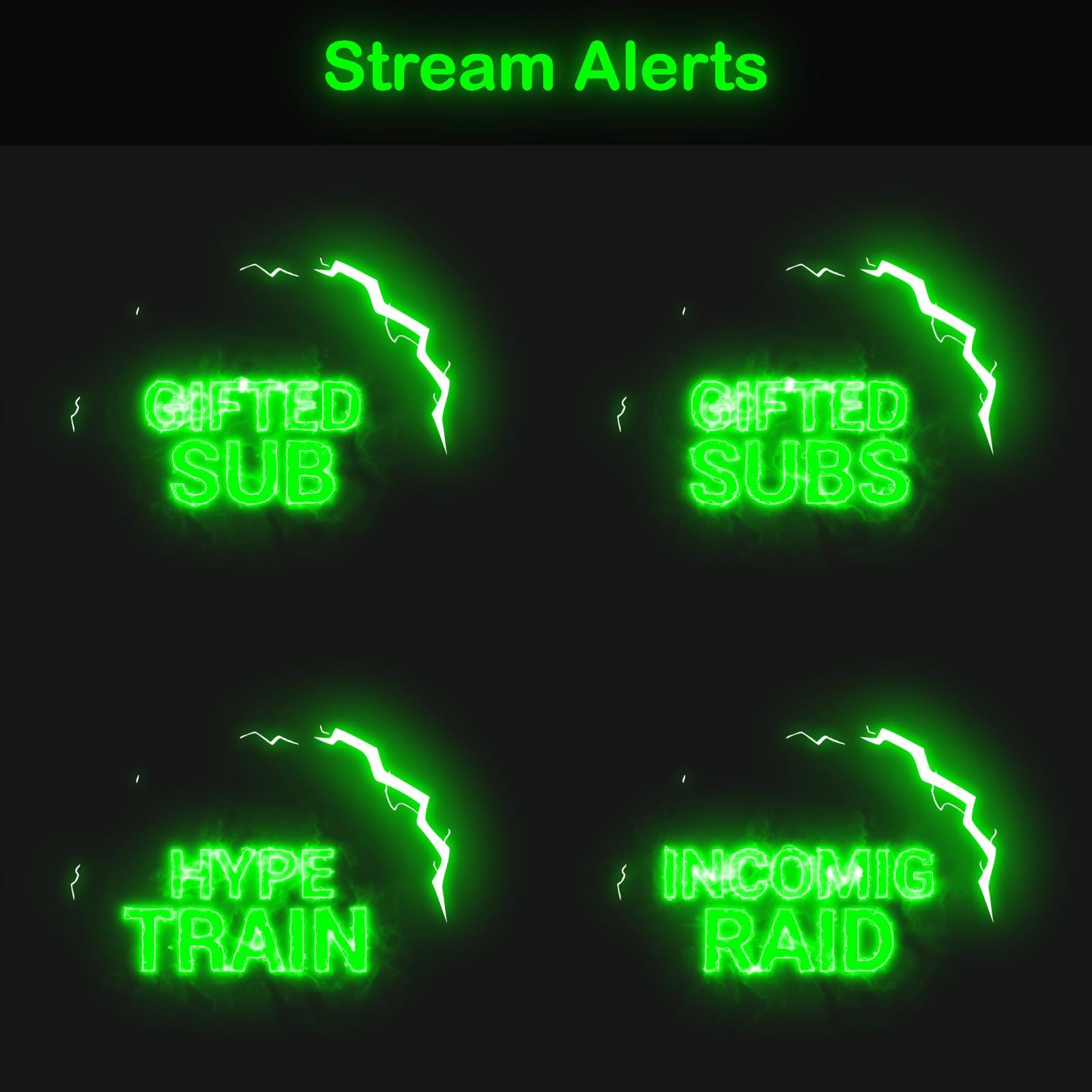 Green Electric Animated Stream Alerts Pack for Twitch | 13x Lightning ...