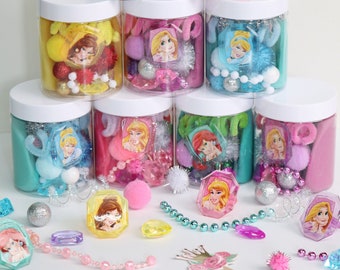 Princess Birthday Playdough party favors, Playdough to go jars, princess birthday party, party favors for kids, playdough kits,