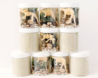 Dinosaur Sand Playdough party favors, plaudough jars, fossils playdough kit, dinosaur birthday party favors, Set of 8 or 12