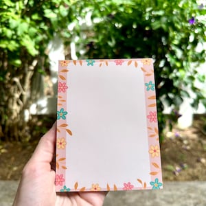 Bloco de notas floral, conjunto de papelaria, bloco de notas ilustrado à mão, diário, notas diárias