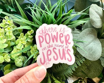 Sticker Power in Jesus' Name, sticker christelijk geloof, glanzende sticker, dagboekstickers