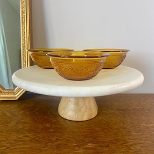 Set of 3 Vintage Amber Tiara Sandwich Glass Berry Bowls – Indiana Glass Co., 5” Small Dessert Bowls