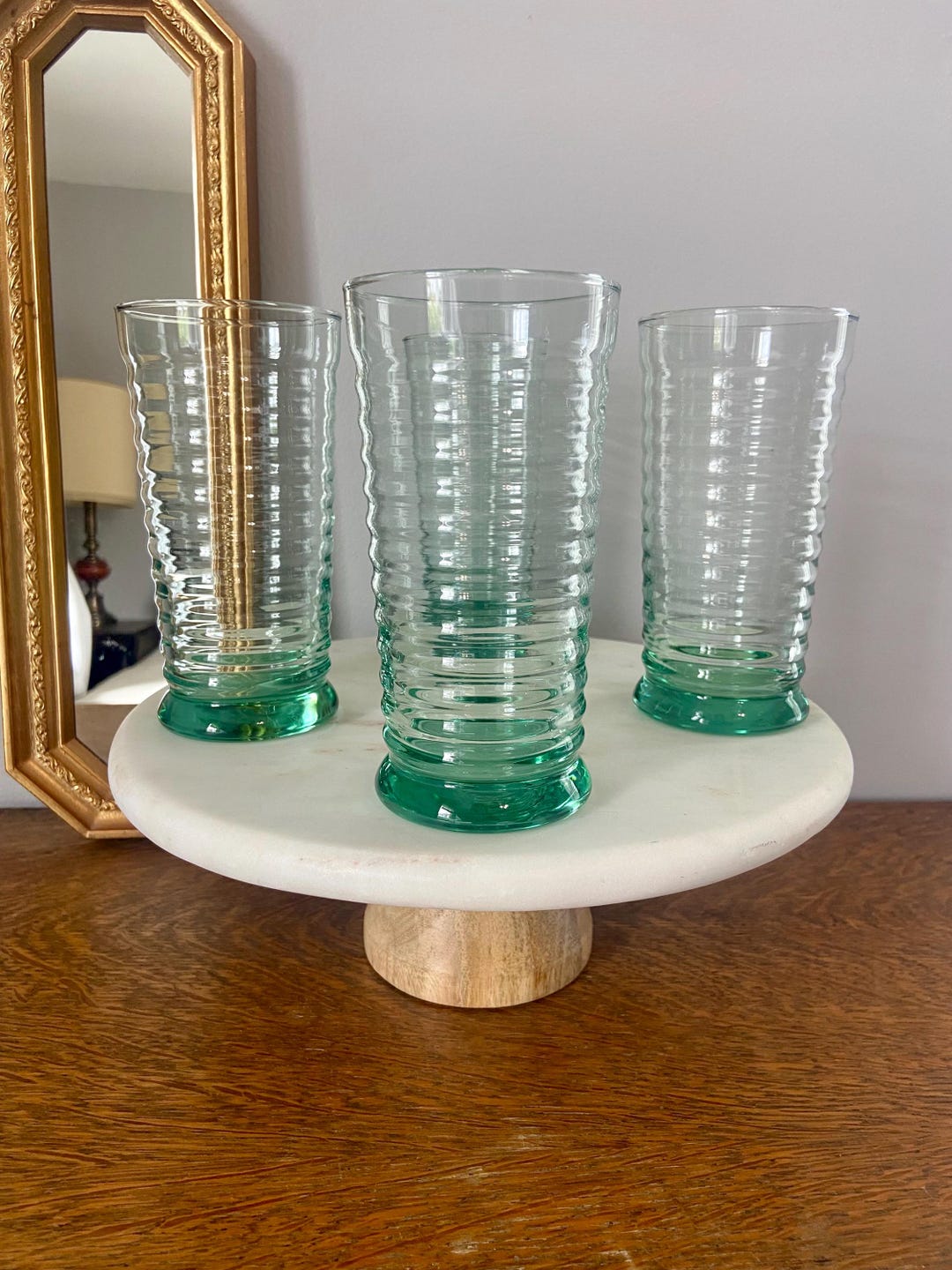 Libbey Ribbed Glassware Set of 4 Vintage Libbey Sirrus Spanish Green Glasses – 16 Oz Ribbed ...