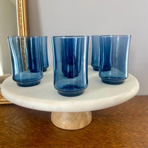 Set of 7 Vintage Libbey Bolero Blue Juice Glasses – Mid-Century Flat Small Tumblers – Excellent Condition