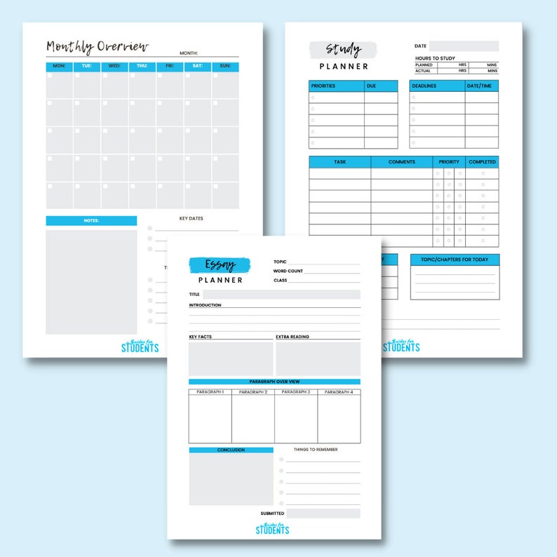 Student Essentials Printable Bundle for Planning and Organising Todo