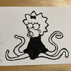 Alien Maggie Simpson Linocut Print