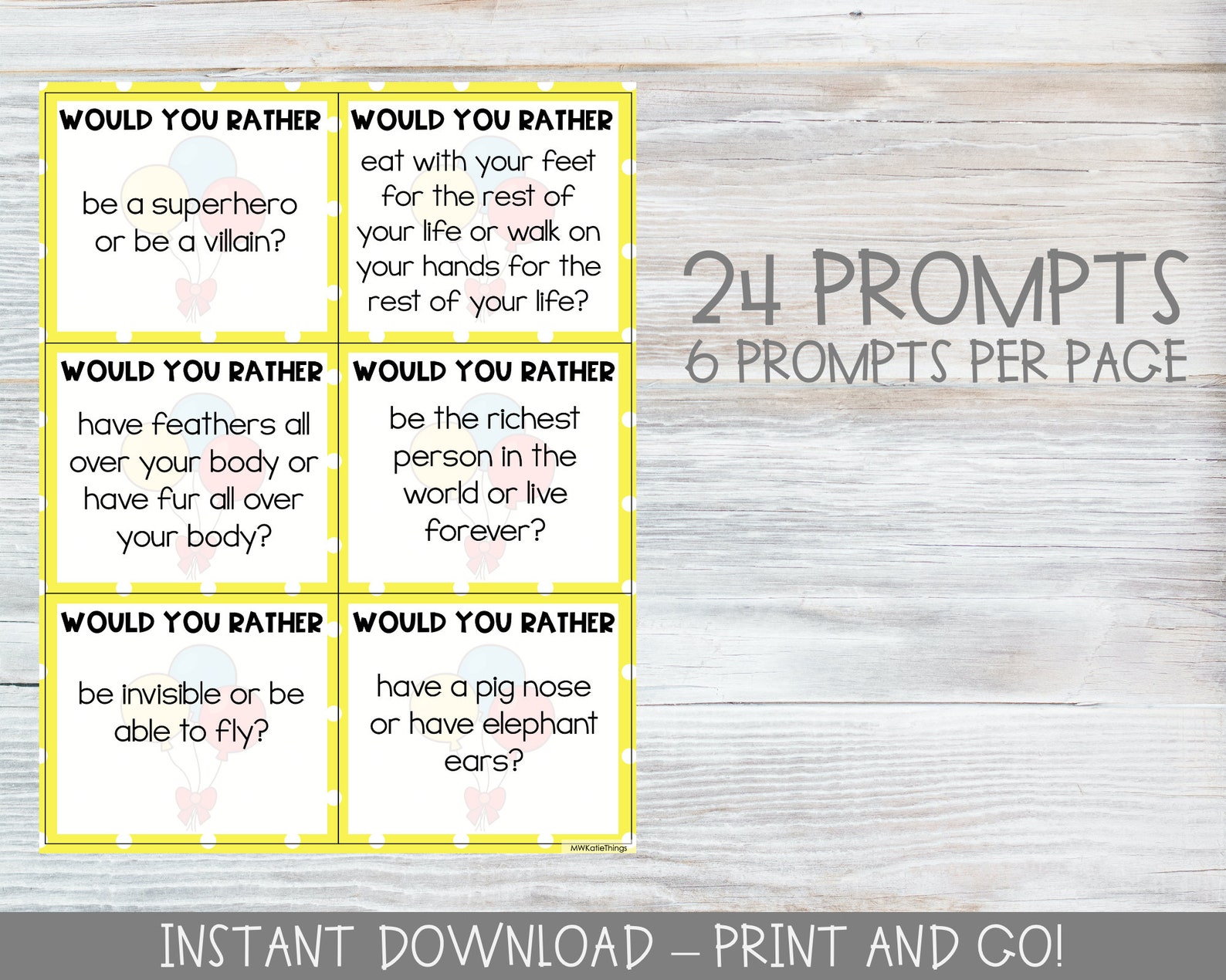Printable Would You Rather Cards / Silly Version / This or That Game ...
