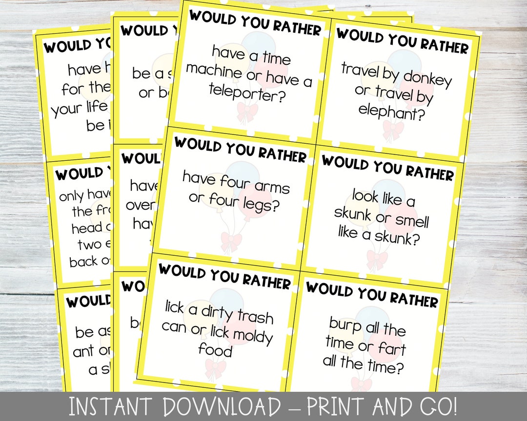 Printable Would You Rather Cards / Silly Version / This or That Game