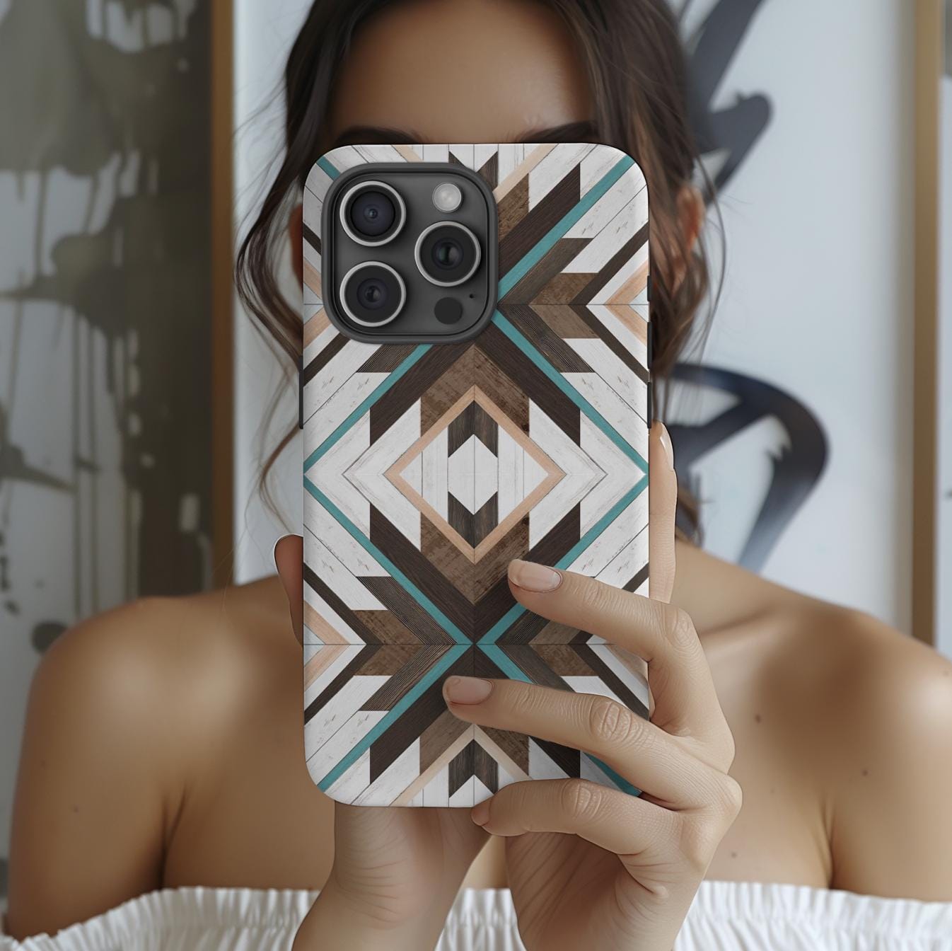 Society6 iPhone4/4S,5用 Pink Turquoise Girly Aztec Andes Aesthetic Heart Girly Pink Phone Case for iPhone 14, 13, 12