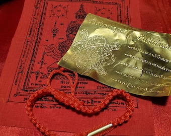 Set Gift Phra Pid ta Thai Amulet SAI SIN Bracelet Takrud Bullet Casings pha yant