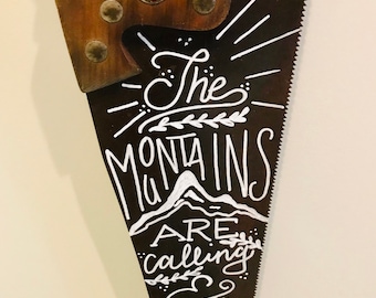 Hand Painted Mountains Calling Saw