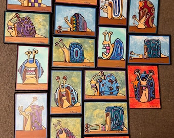 Origineel funky slakschilderij | Grillige kustkunst, strandhuisdecor (5 x 7 canvas)