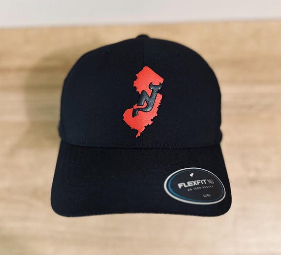 NJ Devils State Flexfit Hat – Premium Fitted New Jersey Devils Hockey Cap, Leatherette Patch Fan Hat