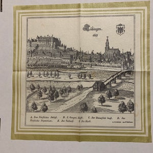Paper napkins of Tübingen Germany showing a map from 1643.